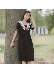 Outle Summer new Black Bow Knot Slim Short-sleeved Dress
