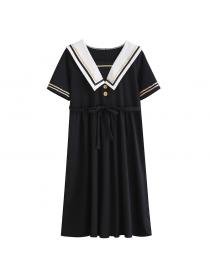Outle Summer new Black Bow Knot Slim Short-sleeved Dress