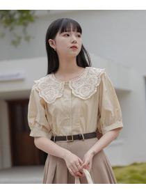 Sweet French Puff Sleeve Lace Doll Collar Short Sleeve Shirt