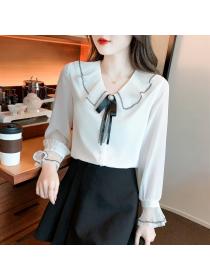 Outlet Long-sleeved chiffon shirt white small shirt for women