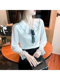 Outlet Long-sleeved chiffon shirt white small shirt for women