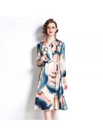 Outlet Pullover frenum colors European style V-neck satin dress for women