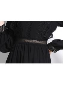 Outlet Long pinched waist temperament spring black dress