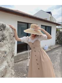 Outlet France style retro long dress high waist summer dress