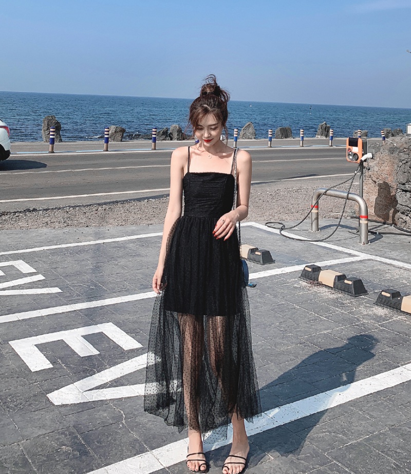 Vintage style gauze exceed knee dress sling France style long dress