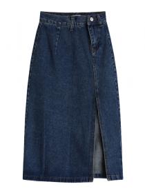 Outlet Summer dress new denim skirt women's high waist slim slit Long blue hip-full skirt