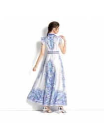 Outlet Sleeveless spring printing lapel long dress