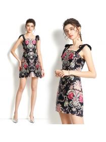 Outlet Sling short printing spring and summer retro dress