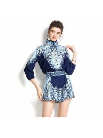 Outlet Lantern sleeve printing shorts spring and summer retro shirt