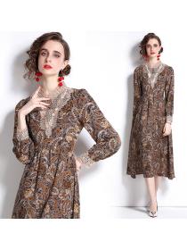 Outlet Printing long sleeve European style dress for women