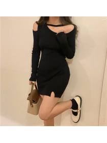 Outlet Spring and summer black hollow slim bow dress