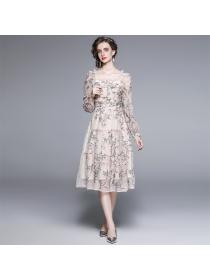 Outlet Spring France style long sleeve lady slim dress for women