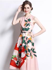 Outlet Mixed colors printing sleeveless round neck dress