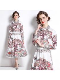 Outlet Floral print temperament long dress printing dress