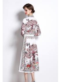 Outlet Floral print temperament long dress printing dress