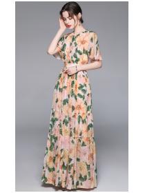 Outlet sweet printing chiffon summer dress for women