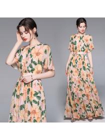 Outlet sweet printing chiffon summer dress for women