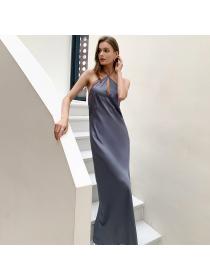 Outlet Satin ice silk pajamas summer thin long dress for women