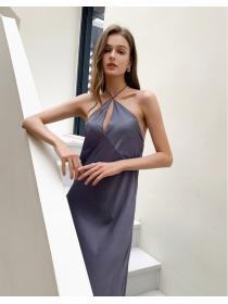 Outlet Satin ice silk pajamas summer thin long dress for women