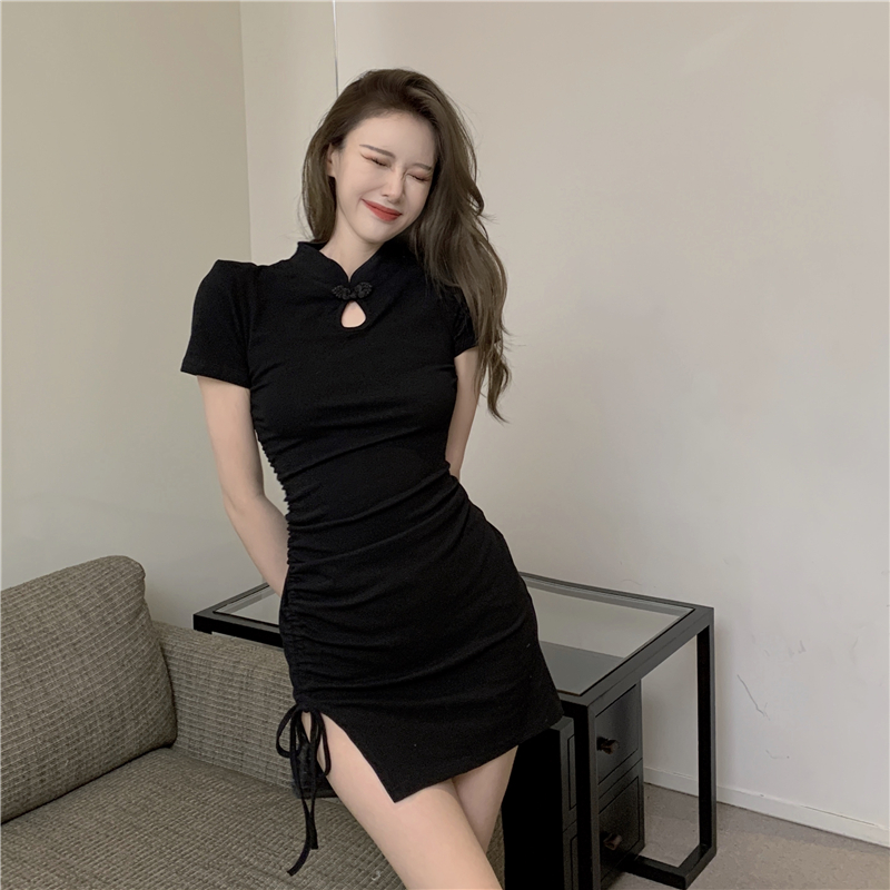 Outlet Chinese style slim dress simple split T-back for women