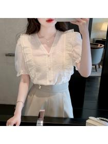 Outlet Lace beautiful lotus leaf edges tops summer temperament shirts