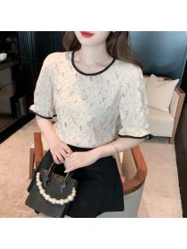 Outlet Temperament summer lady lace shirts round neck slim sweet tops