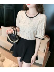Outlet Temperament summer lady lace shirts round neck slim sweet tops