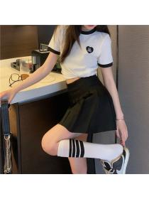 Outlet Unique short skirt slim tops 2pcs set for women