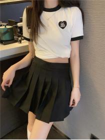 Outlet Unique short skirt slim tops 2pcs set for women