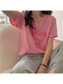 Outlet Round neck Casual T-shirt letters summer tops for women
