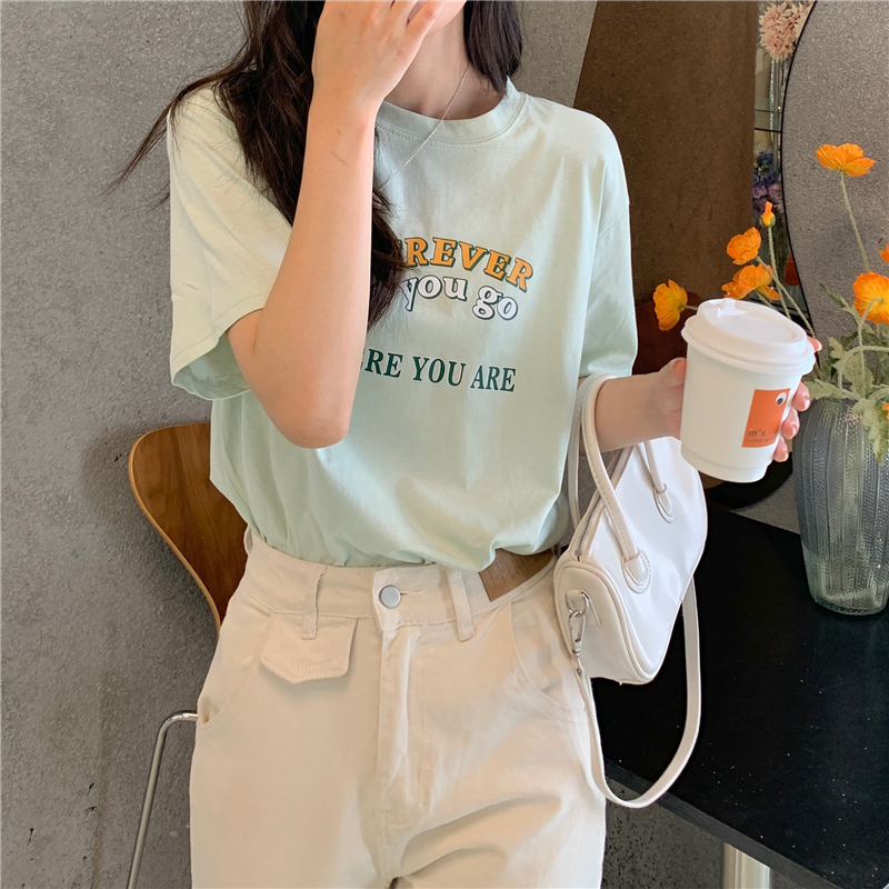 Outlet Summer Casual printing T-shirt letters loose tops for women