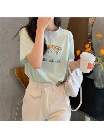 Outlet Summer Casual printing T-shirt letters loose tops for women