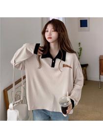 Outlet Long sleeve fashion T-shirt mixed colors embroidery tops