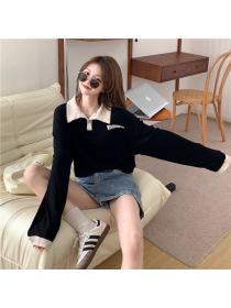 Outlet Long sleeve fashion T-shirt mixed colors embroidery tops