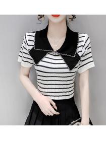Discount Bowknot  Neck Knit Slim Top 