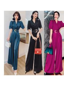 Outlet Summer temperament fashionable wide-leg jumpsuit for female (with belt)