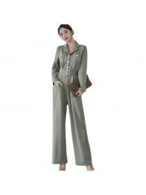 Outlet Women's temperament suit collar waist slim professional pants fashion jumpsuit(with belt)