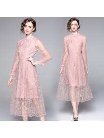Outlet Embroidery pink temperament dress slim cheongsam