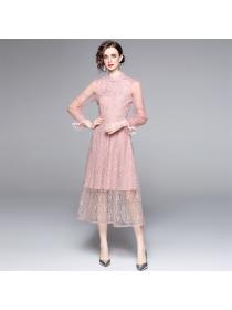 Outlet Embroidery pink temperament dress slim cheongsam
