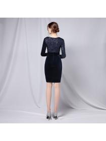 Outlet Korean style sequins black fashion evening dress