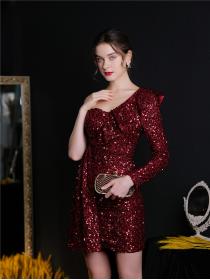Sequins Matching Wrapped chest preside dress model sexy formal dress