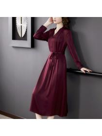 Outlet Korean style dress real silk long dress for women