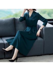 Outlet Korean style dress real silk long dress for women