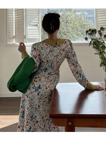 Vintage Floral Long Sleeve Slit Dress