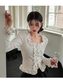 Square Neck Puff Sleeve Waist Short Shirt Western Style Floral Slim Top