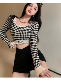 Short knitted   spring new sweet and spicy style design sense niche slim Top 