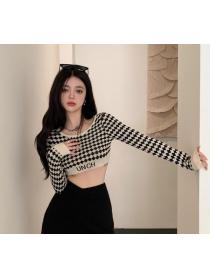 Short knitted   spring new sweet and spicy style design sense niche slim Top 