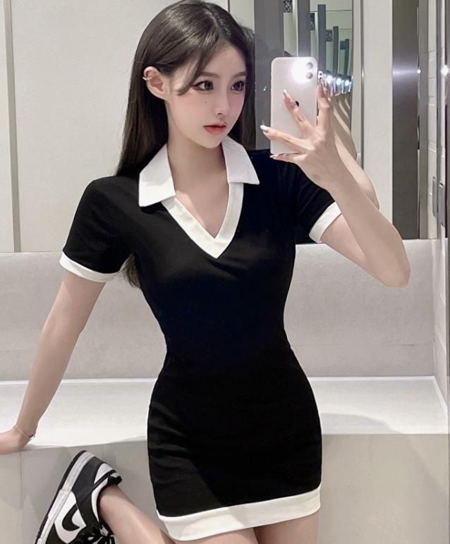 On Sale Doll Collars Slim Color Matching Dress