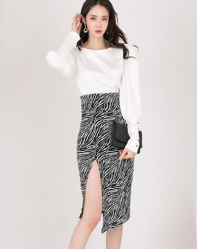 Korean Style Temperament Slim Top Sexy Slit Pack Hip Skirt Suit