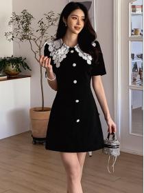 Korean style temperament slim stitching lace collar fashion  short-sleeved dress